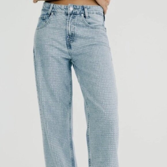 Zara Light Blue Denim Studded Rhinestone Jeans size 2 - Picture 4 of 13